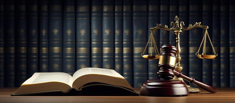 legal law and justice concept open law book with a wooden judges gavel in a courtroom or law enforcement office free photo